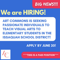 A square graphic advertising Art Commons' 2026/27 Teaching Artist Residency