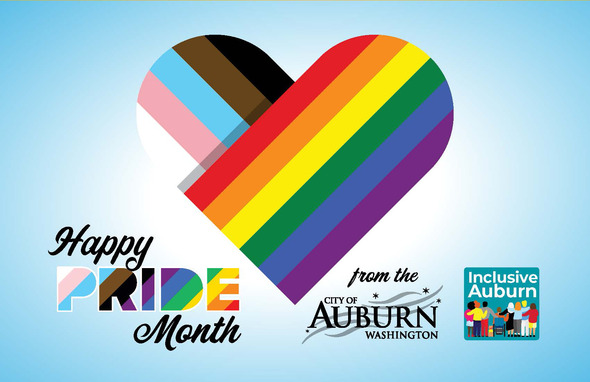 Happy Pride Month graphic from the City of Auburn and Inclusive Auburn.