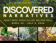 Postcard for the Discovered Narratives art exhibit at Postmark Center for the Arts.