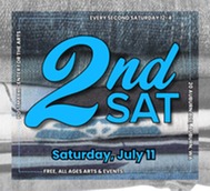 Graphic for 2nd SAT, a free all-ages arts event Saturday, July 11 at Postmark Center for the Arts.