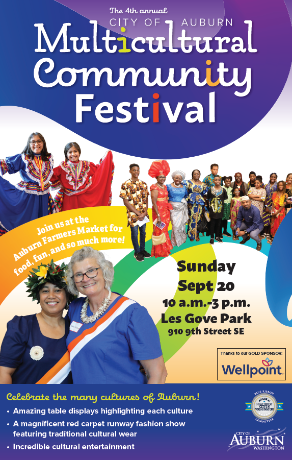 Poster for Auburn’s 4th annual Multicultural Community Festival, Sunday, Sept. 20, from 10 a.m. to 3 p.m. at Les Gove Park.