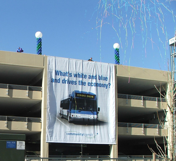MLT Transit Center on opening day, with celebratory streamers