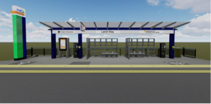 Rendering of typical new Swift Station that includes off-board payment and real-time arrival information