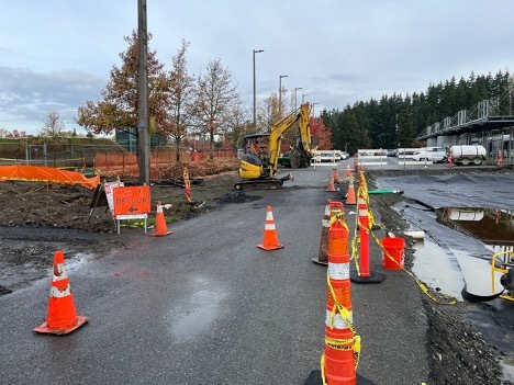 Crews have demolished sections of the existing parking lot to grade the site for future upgrades.