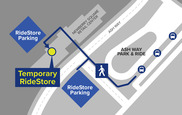 Map of temporary RideStore at Newberry Square Retail Center.
