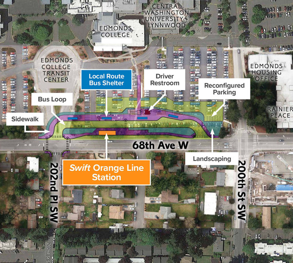 Swift Orange Line map of Edmonds College station