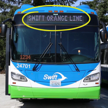 Bus signs says Swift Orange Line