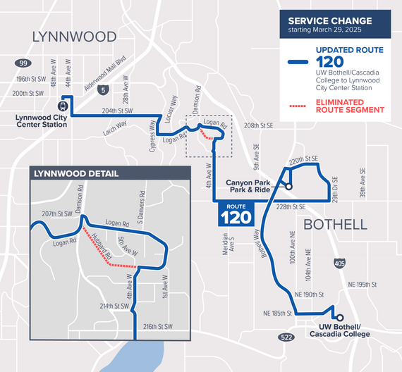 Map showing changes to Route 120 that start March 29