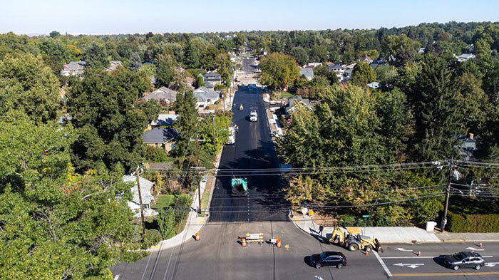Intersection of Bryant and Howard streets, looking north at paving work being done on Howard