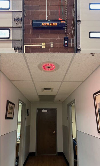 A reader board and a ceiling notification light in a fire station