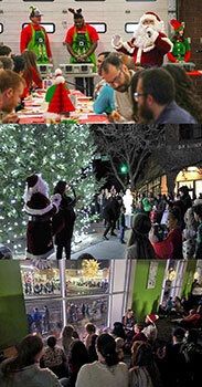 People eat breakfast with City staff and Santa; gather around a lit holiday tree; and watch a parade through library windows