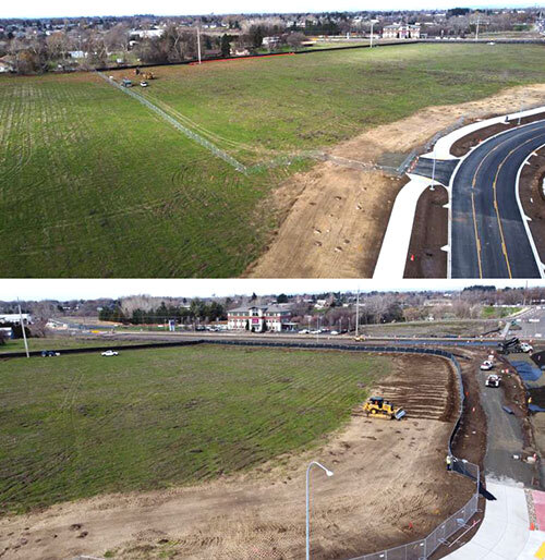 Field with construction fencing and heavy equipment where WinCo will be built, south of SR-125