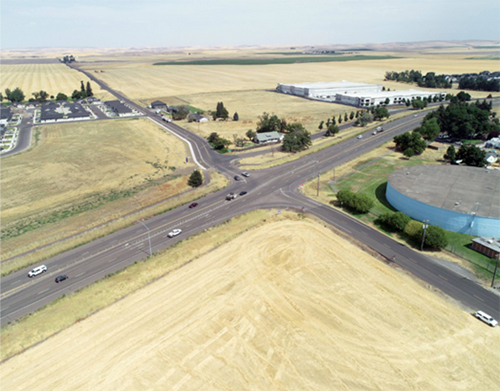 Aerial view of the intersection of Hwy 12 and Clinton Street