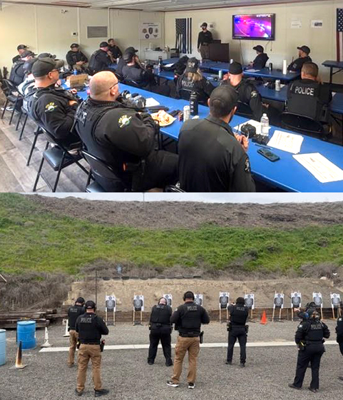 Police personnel receive training in a classroom and at a firing range
