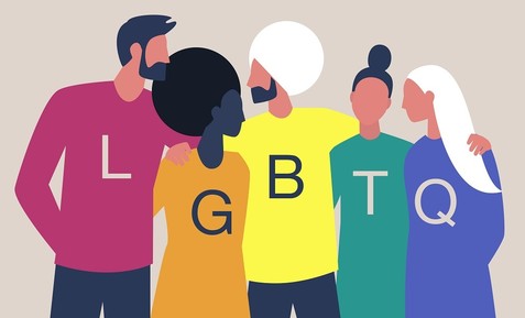 Drawing of people supporting each other identified with LGBTQ