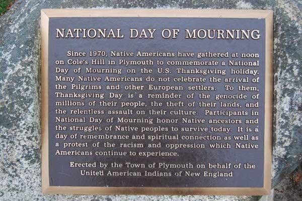 Photo of of National Day of Mourning plaque, at Cole's Hill, Plymouth, MA.