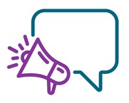 Community Engagement icon with megaphone and comment graphic