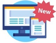 Simple illustrated graphic of a computer and tablet, the word NEW bursts from the corner of the computer screen