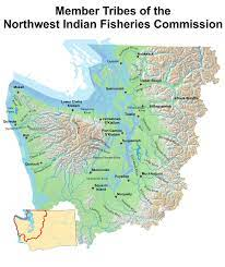 Map of Western Washington showing the Member Tribes of the Northwest Indian Fisheries Commission