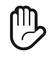 Simple line illustration of a hand being held up, in a "hold up" motion.