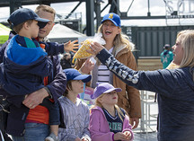 family getting popcorn