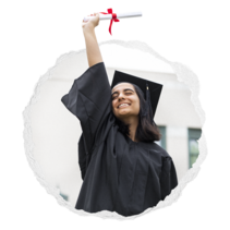 woman holding up a diploma very happy 