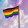 Illustration of the inclusive Pride flag, with colors: black, brown, red, orange, yellow, green, blue, purple.