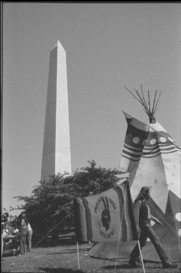 Tipi with sign "American Indian Movement" on the grounds of the Washington Monument, Washington, D.C., during the "Longest walk"