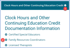 Screen shot of new section including Clock Hours and Other Continuing Education Credit Documentation Information.