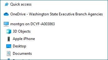 Screenshot of OneDrive listed in file directory