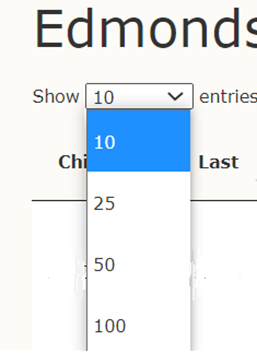 Screen shot of the modifiable dropdown 'Show Entries.'