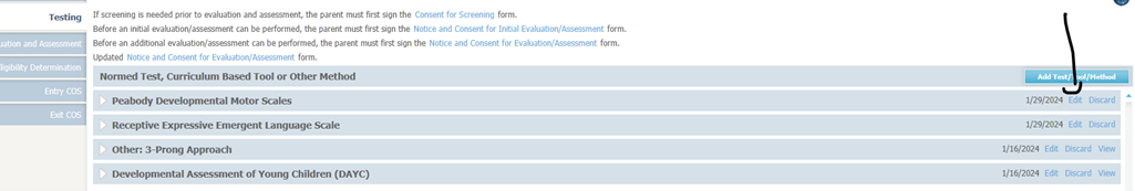 An arrow pointing to the 'Edit' button on the page containing the data.