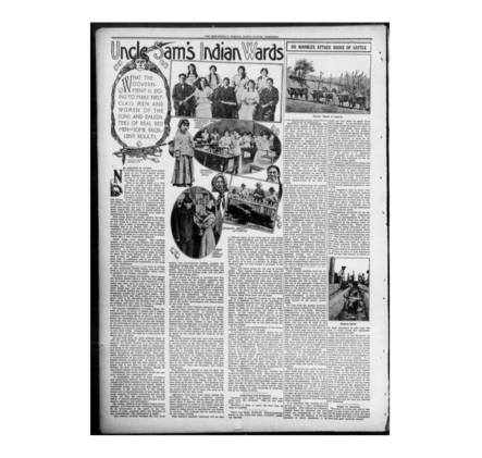 News clipping from The North Platte semi-weekly tribune, 25 Feb. 1916, depicting a collage of photos and imagery of westernized Indian students.