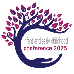 infant and early childhood conference 2025 logo. A purple tree with its trunk turning into a cupped hand at the roots, with purple and magenta leaves.