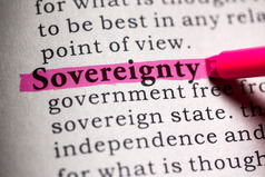 Close up photo shot of the definition and bolded word, "Sovereignty," emphasized with bright pink highlighter.