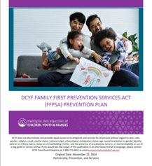 screenshot of FFPSA 5-year Plan cover; two men with their young children, laughing & playing