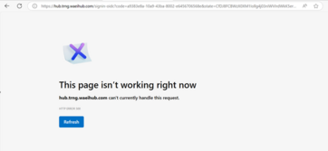 Browser with error message that reads, "This page isn't working right now."