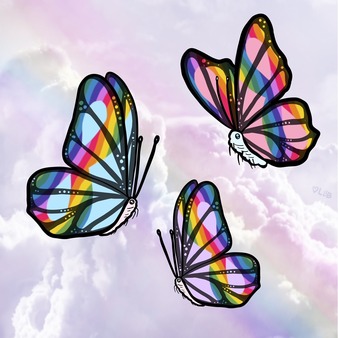 Illustration of three butterflies with rainbow infinity symbols on their wings representing Autism acceptance.