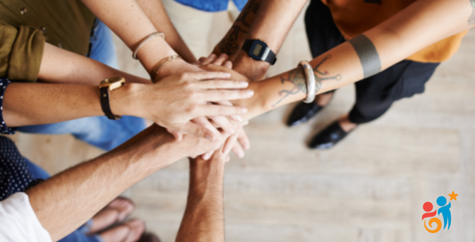 a photo with different hands in a circle