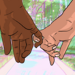 Illustration of two hands with pinkies linked. A nature path visible in the background.