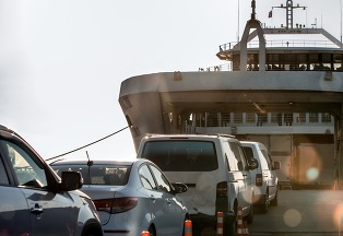 line of cars waiting for the ferry 