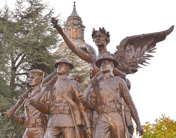 Winged Victory monument with the Legislative Building in the background