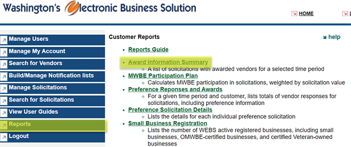 Screenshot of Award Information Summary Report