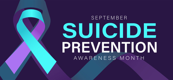 Blue and purple awareness ribbon. September is suicide prevention awareness month.