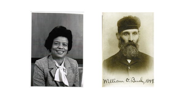 Headshots of noted Thurston County farmer and legislator William Owen Bush and Dorothy Hollingsworth, Seattle education leader