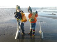 Kids with razor clams