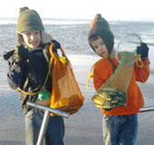 Kids with razor clams