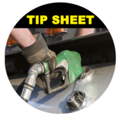 Image of truck triver fuiling semi truck with title "Tip Sheet".