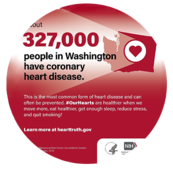 Image of Washington state silhouette with a heart and title about coronary heart disease 