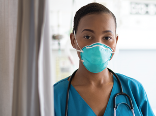 Female Healthcare worker of color with N95 mask 